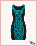 teal fantasy — vestido brocado turquesa y negro