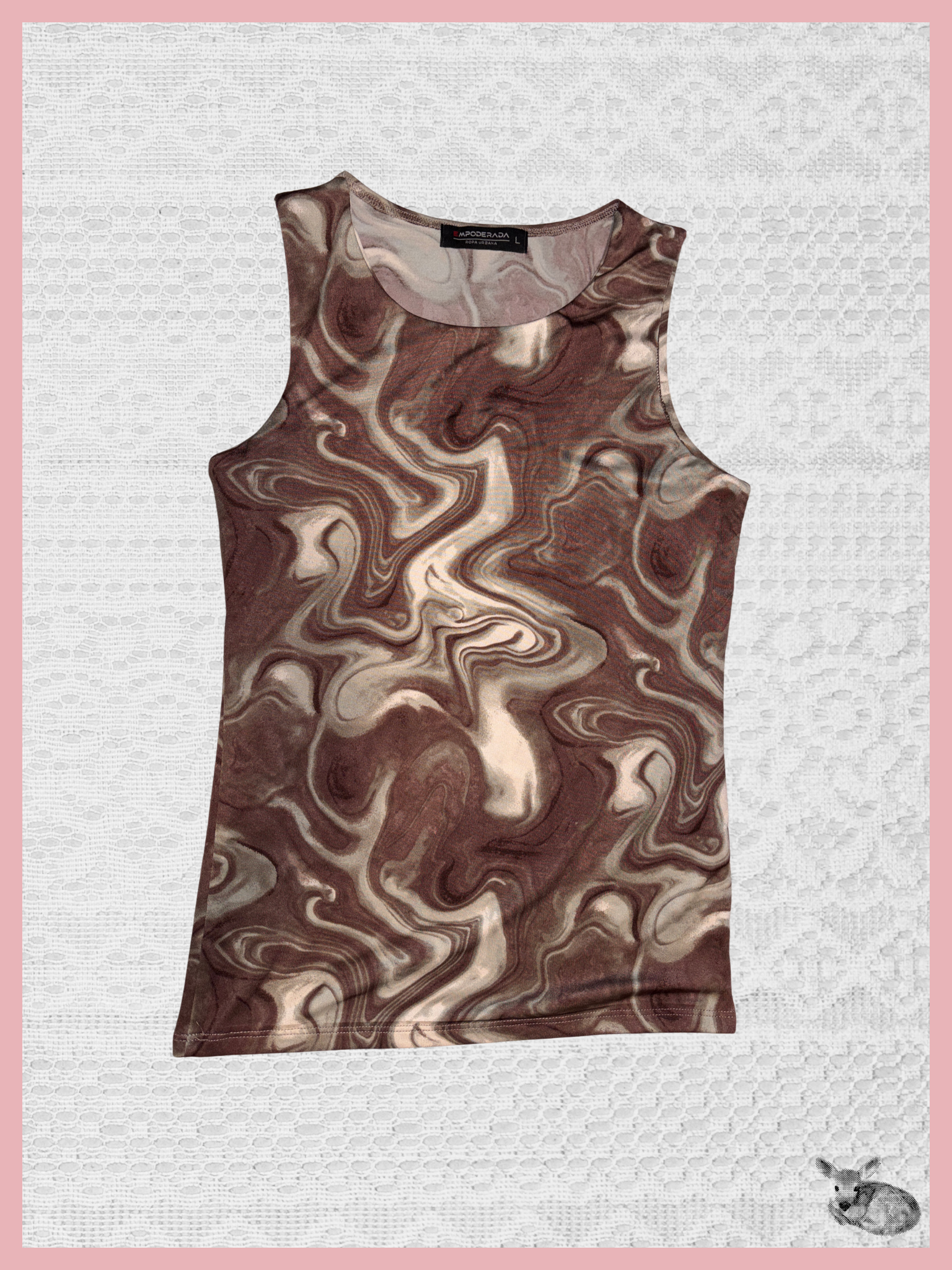 warm marble — tank top estampado marrón