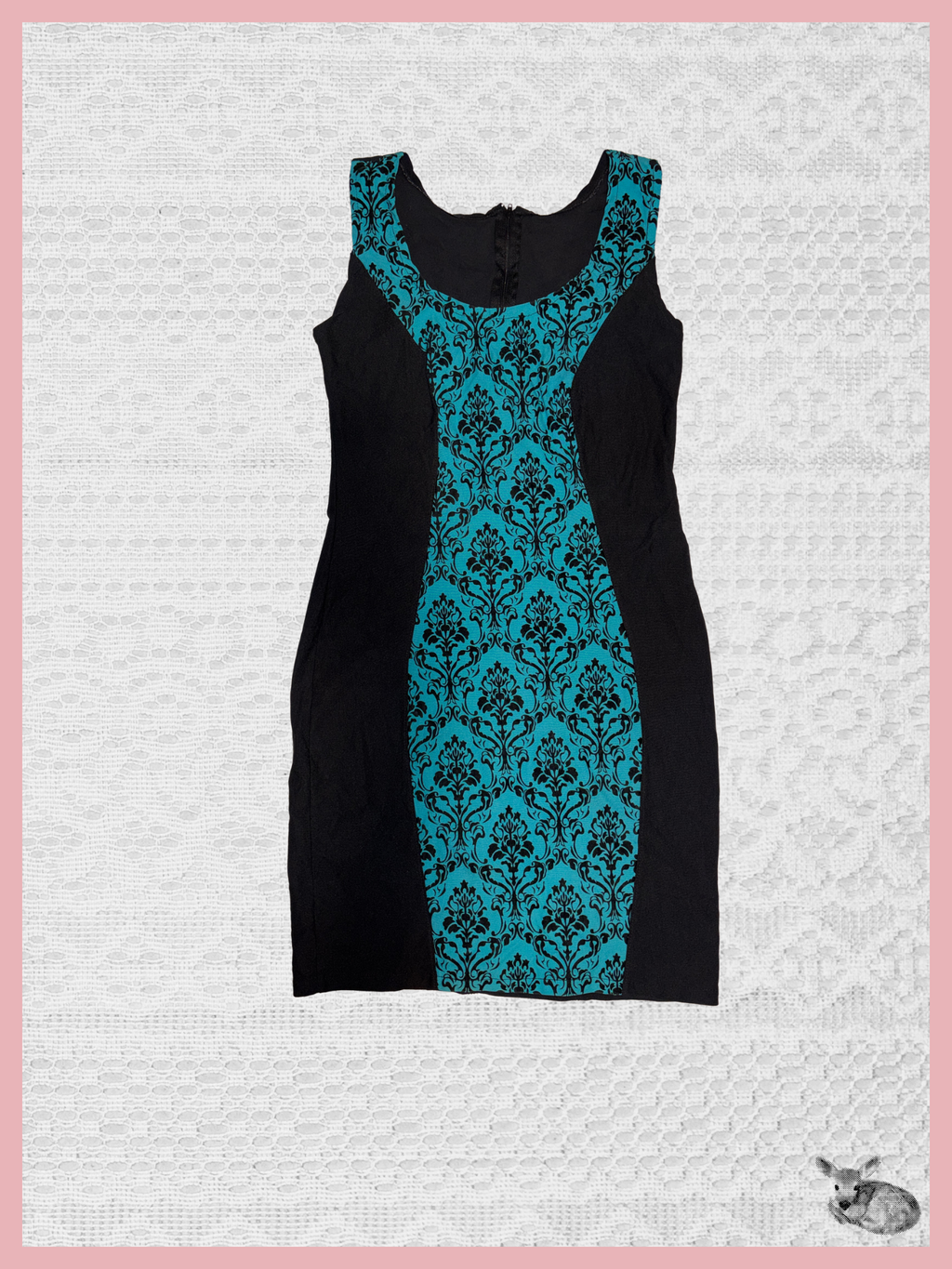 teal fantasy — vestido brocado turquesa y negro